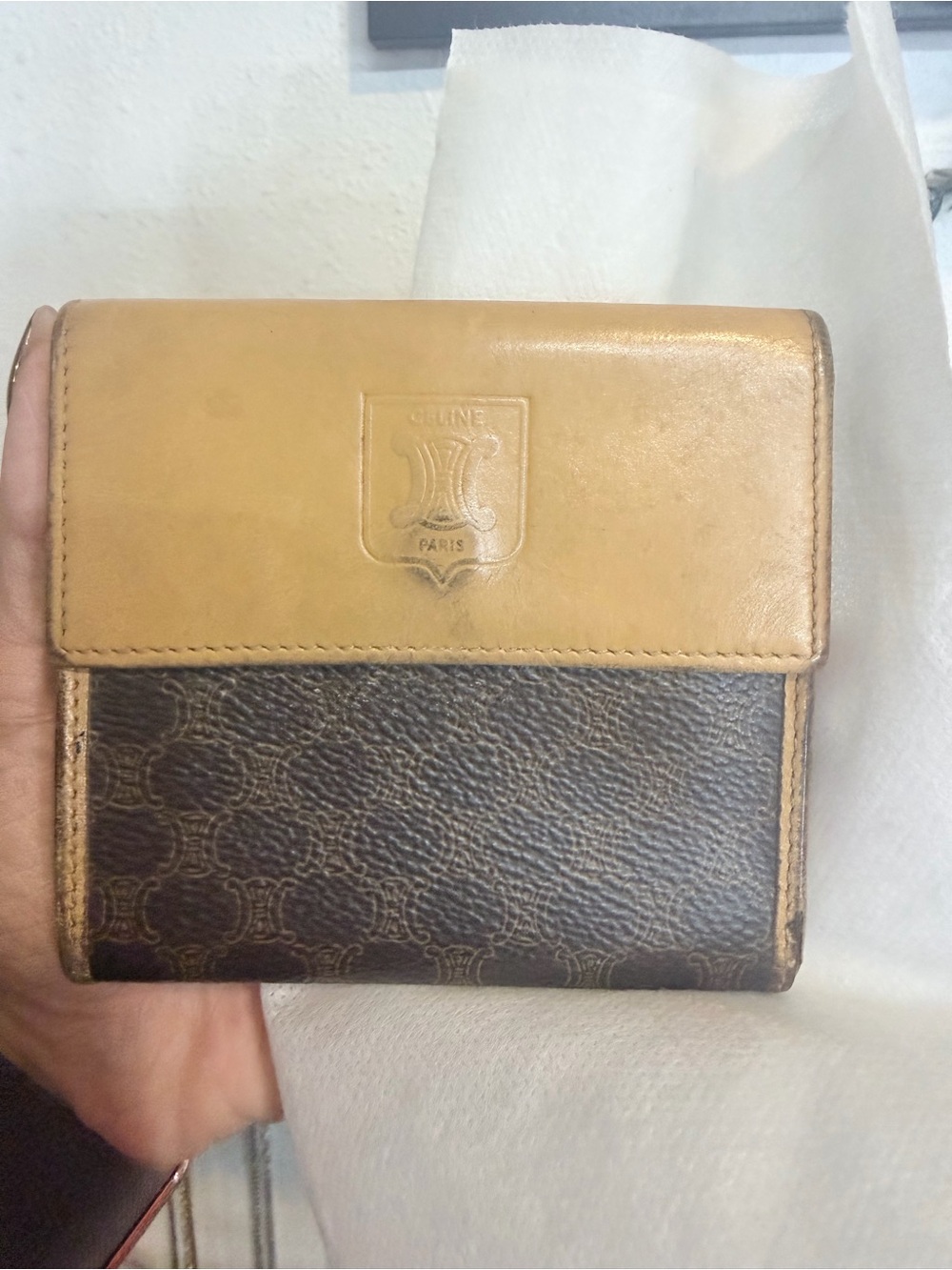 Vintage Two-Tone Leather Wallet in Tan and Dark Brown